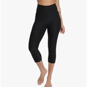 Honeycomb Cropped Stretch Black Athletic Leggings